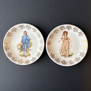 Vintage The‎ Blue Boy & Pinkie Wood & Sons Trinket Plates Gold Leaf Accent 4.5"